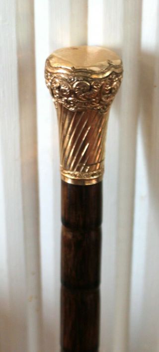Vintage Fancy Gold Handle/knob:walking Stick/cane With A Sturdy Bamboo Shaft