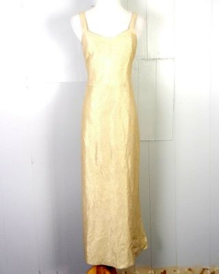 Vtg 60s 70s Retro Classic Formal Metallic Gold Lame Dress Prom Gown 33 Bust