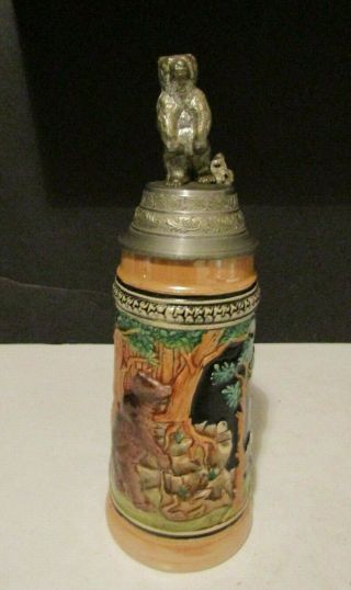 Vtg Louis Neuweiler ' s Beer Stein Grizzly Bear Pewter Lid Allentown PA Brewery 3