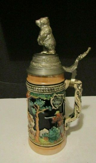 Vtg Louis Neuweiler ' s Beer Stein Grizzly Bear Pewter Lid Allentown PA Brewery 5