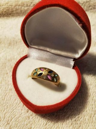 Vintage Ruby Diamond Emerald Sapphire 10k Yellow Gold Ring