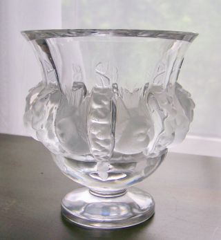 Vintage Lalique Signed France " Dampierre " Crystal Vase Bowl W/ Birds & Vines