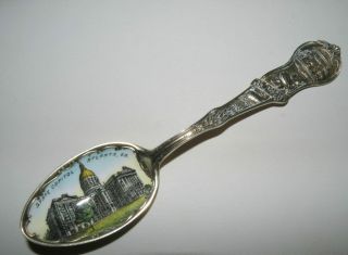 19th C Atlanta Georgia State Capitol Enamel Sterling Souvenir Spoon Confederate