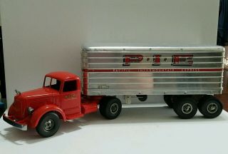 Vintage 1950s Smith Miller L Mack Bulldog Pie Semi Truck & Trailer Toy