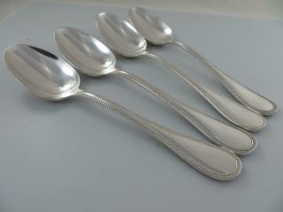 4 Soup Spoons Perles Christofle France Silverplate Flatware 7 - 1/2 "