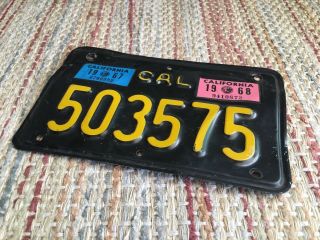 VINTAGE 1960s California Motorcycle License Plate Black Yellow 1967 1968 3