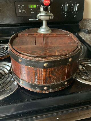 Vintage Ortileb’s Beer Barrel Keg Wooden Sign Display W/ Metal Spigot 6