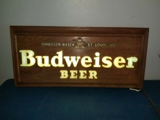 (vtg) 1940s Budweiser Beer Light Up 3 - D Wood Sign Anheuser - Busch Rare