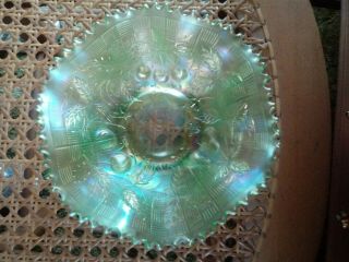 Vintage Carnival Glass Northwood Ice Green Fruits And Flowers 7.  5 In Bowl Rare