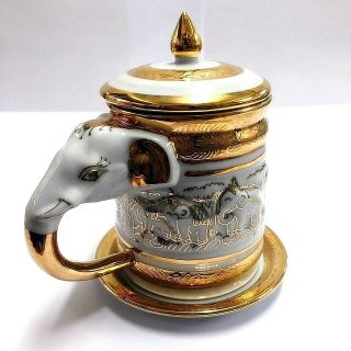 Thai Benjarong Mug Ceramic Vintage Thai Hand Painted Elephant Handle Style