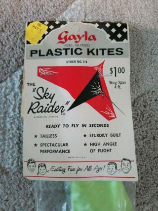 Nos Vintage Gayla Sky Raider Keel Guided Plastic Kite 1973 Stock No.  110