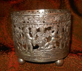 Antique 800 Silver Touchmarked Bottle Coaster With Putti Bacchanalia Scenes