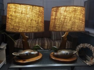 Vintage Mallard Duck Lamps With Shotgun Lamp Posts Lodge Man Cave Bar