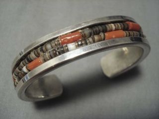 Rare Vintage Navajo Coral Heishi Native American Sterling Silver Bracelet Old