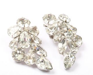 Weiss Vintage 1950s Silver Tone And Clear Rhinestone Earrings