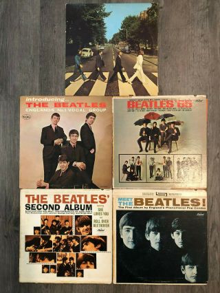 5 Vintage Beatles Vinyl Records Albums Lps Apple Capitol Vee - Jay,  Promo Sticker