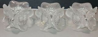 Set Of 3 Vintage Lalique Crystal 3 Anemone Flower Candle Holders