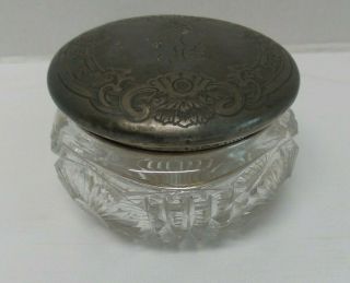 Antique Brilliant Cut Glass Jar Sun Rays Gorham Sterling Silver Lid Monogram Ah