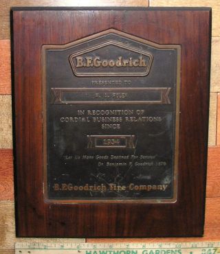 Vintage B F Goodrich Tire Cordial Business Relations Plaque Copper 1934 Sign