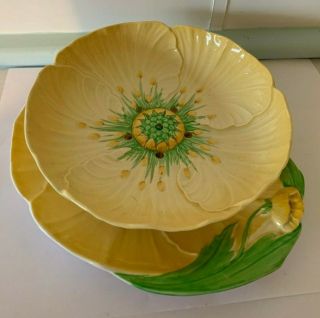 Carlton Ware England Vintage Yellow Buttercup Large Cress Dish Strainer Art Deco