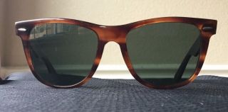 Circa 1980s Vintage B&l Ray Ban L1725 Shiny Tortoise G15 Wayfarer Ii Sunglasses