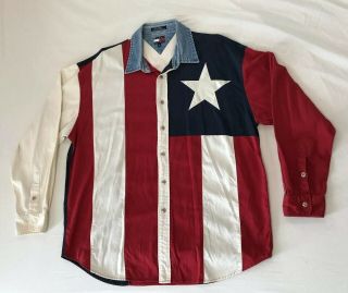 Vintage Tommy Hilfiger Big Logo Button Up Shirt Adult (sz Xl) 90s Og Rare