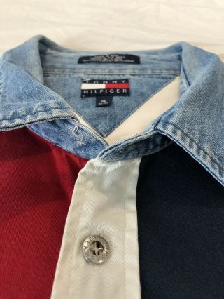 VINTAGE Tommy Hilfiger BIG logo Button Up Shirt Adult (Sz XL) 90s Og RARE 5