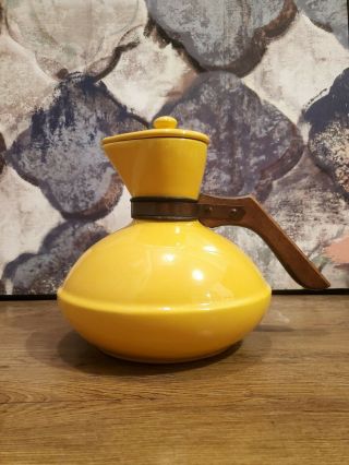 1920s Vintage Catalina Island Pottery Carafe Pitcher Lid Wood Handle 107 Yellow