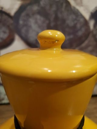 1920s Vintage Catalina Island Pottery Carafe Pitcher Lid Wood Handle 107 Yellow 3