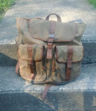 Vintage Ll Bean Waxed Canvas & Leather Continental Backpack Rucksack Bag