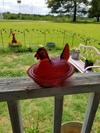 Vintage Indiana Glass Ruby Red Flash Ultra Rare Hen on Nest W/Original Box 2