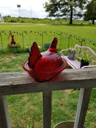 Vintage Indiana Glass Ruby Red Flash Ultra Rare Hen on Nest W/Original Box 3