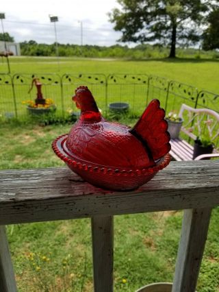 Vintage Indiana Glass Ruby Red Flash Ultra Rare Hen on Nest W/Original Box 4