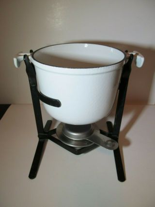 Vintage White Le Creuset Service A Fondue Cast Iron Set W/ Pot Burner
