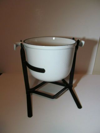 Vintage White Le Creuset Service A Fondue Cast Iron Set w/ Pot Burner 2