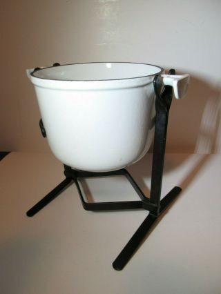 Vintage White Le Creuset Service A Fondue Cast Iron Set w/ Pot Burner 3