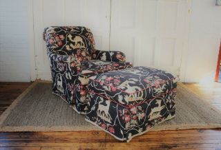 Vintage O Henry House Animal Print Upholstered Armchair & Matching Ottoman