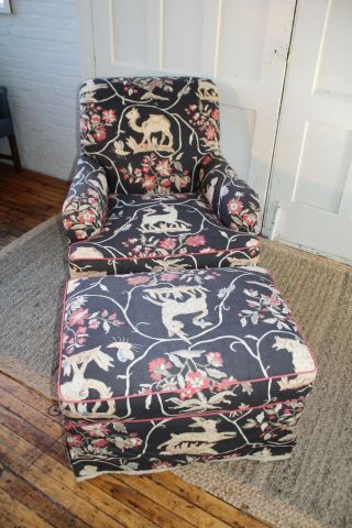 Vintage O Henry House Animal Print Upholstered Armchair & Matching Ottoman 2