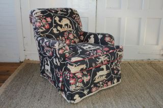 Vintage O Henry House Animal Print Upholstered Armchair & Matching Ottoman 4
