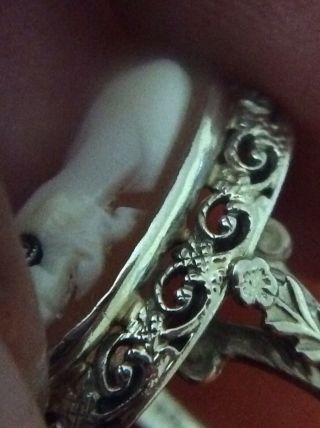 Estate Find Antique 14k White Gold Cameo And Diamond Ring Size 3