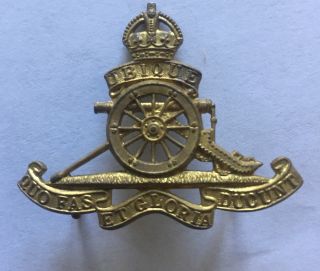 Ww2 Brass King’s Crown Royal Canadian Artillery Ubique Cap Badge (a