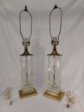 Dresden Crystal Cut Matching Table Lamp Brass Vintage Hallmark Retro Mid Century