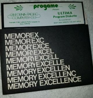 Rare Progame Ultima Program Disk By Lord British California Pacific Computer Co