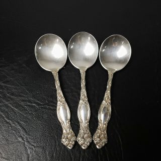 3 Piece Set Of Sterling Silver Soup Spoons 5 " Ornate Lily Pattern