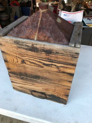 Antique 5 Gallon Oil Gas Can Encased In Wood Crate Old Vintage Motor