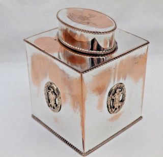 Antique Sheffield Silver Plate on Copper Square Tea Caddy Canister 2