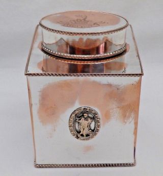 Antique Sheffield Silver Plate on Copper Square Tea Caddy Canister 3
