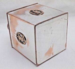 Antique Sheffield Silver Plate on Copper Square Tea Caddy Canister 4