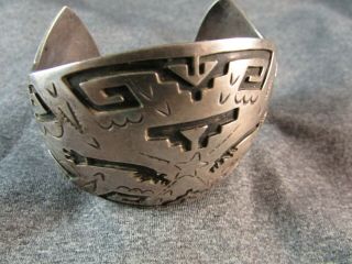 Vintage Native American Sterling Silver Cuff Bracelet Engraved Etched Design