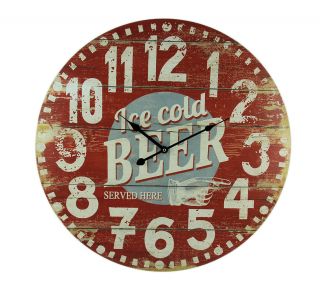 Vintage Red Wood Ice Cold Beer Wall Clock 23 Inch